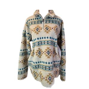 Sonoma Cream and Blue Patterned Sherpa Pullover